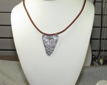 Hand Made Fine Silver PMC Pendant on round leather necklace.