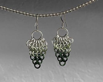 Euro Fan Chainmail Earrings - Greens
