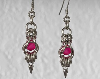 Stainless Steel Captured Bead Earrings - Pink