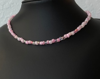 Pink Glass Beaded Choker