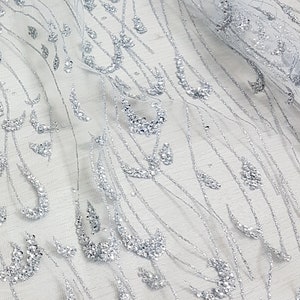 Glitter Stoff mit Pailletten in roségold LL-1391 oder silber LL-1392, Netzstoff mit Glitter im abstraktem Design