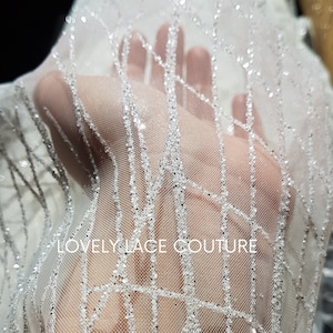 Beautiful glitter tulle fabric in color white LL- 1465-1 or gold LL-1465-2, net fabric with modern abstract design