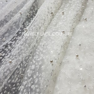 Soft Pearl-Tulle Fabric with glitter for bridal veils and wedding dresses, beautiful bridal tulle fabric, veil tulle, tulle in white LL-1464