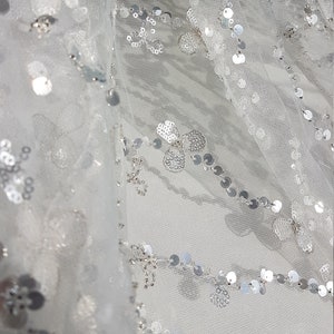 Abstract flower bridal lace fabric with big crystal sequins, Couture Lace Fabric, lovely beaded wedding dress lace, designer lace LL-1380