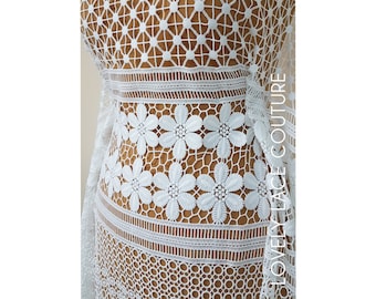 Luxury soft embroidered guipure lace, High Quality, modern Flower Dot design, Vintage Lace fabric, Boho wedding dress fabric LL-1381