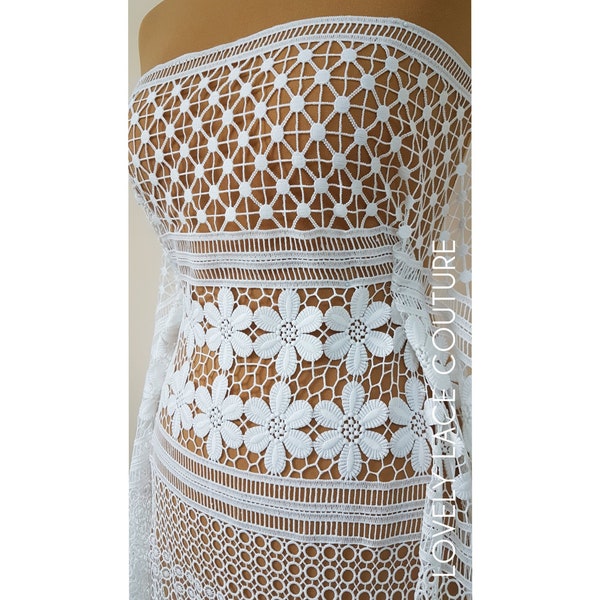 Luxury soft embroidered guipure lace, High Quality, modern Flower Dot design, Vintage Lace fabric, Boho wedding dress fabric LL-1381