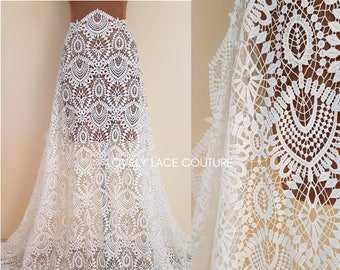 Gorgeous modern boho lace fabric, soft guipure lace in off-white, High Quality, Crochet Lace, lace for gown, from 1 metre LL-1437