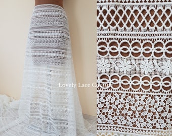 Beautiful boho lace fabric, soft guipure lace in off-white, High Quality, Crochet Lace for bridal and wedding dresses LL-1439