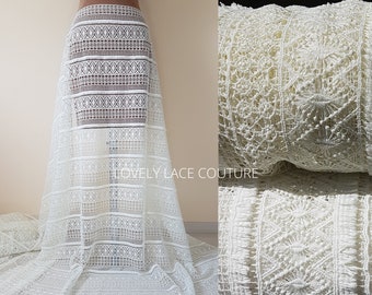 Gorgeous boho lace fabric, soft guipure lace in off-white LL-1460 or ivory LL-1461, Crochet Lace for bridal and wedding dresses