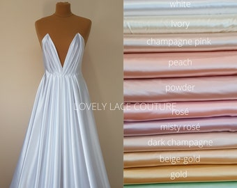 Satin Fabric by Meter, Wedding Dress Evening Gown Material, Stretchy Drape Couture Fabric