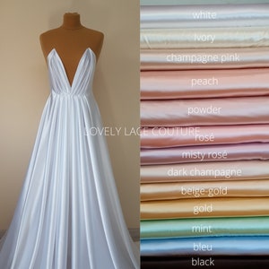 Beautiful satin fabric in white or ivory, satin in several colors, for wedding dresses or evening dresses, fabric by the meter