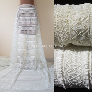 Gorgeous boho lace fabric, soft guipure lace in off-white LL-1460 or ivory LL-1461, Crochet Lace for bridal and wedding dresses