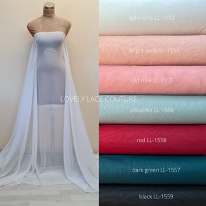 100cm length, 160cm wide, transparent Mesh Fabric in light-ivory color, slightly stretchy, perfect as lining for bridal dresses