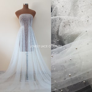 Soft Pearl-Tulle Fabric with glitter for bridal veils and wedding dresses, beautiful bridal tulle fabric, veil tulle, tulle in white LL-1464 image 1