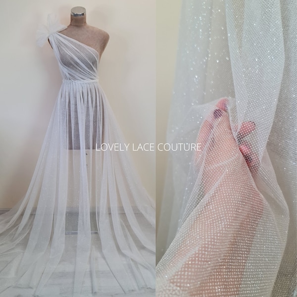 Glänzender Tüllstoff in weiß LL-1499 oder elfenbein LL-1500 für Braut und Hochzeitskleider oder auch atemberaubend funkelnde Brautschleier