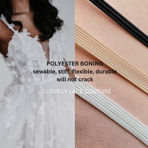 5/10/40m Miederband, nähbare Polyester-Stäbchen für Korsetts, 6 oder 8mm breit, flexibel und elastisch, in wollweiß, nude, schwarz, LL-PB100