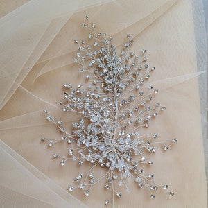 Tocados de boda florales, pinza para el cabello de novia, tocado de novia de cristal perlado, joyería para el cabello de novia en color plata LL-1397
