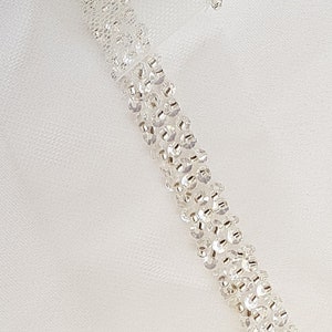 Beaded lace trim in white color, bridal lace trim with beads, Ribbon Lace for bridal or wedding dresses, 140cm length, 1,2cm wide, LL-1480