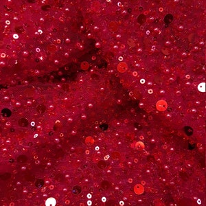 Beaded Bridal Lace Fabric With Big Sequins in Red, Pallas Couture Lace ...