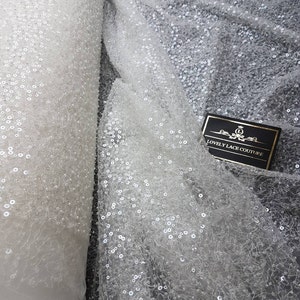 Exquisite beaded bridal lace fabric with sequins, High Quality Lace Fabric, luxurious beaded wedding dress lace, Designer Lace LL-1290