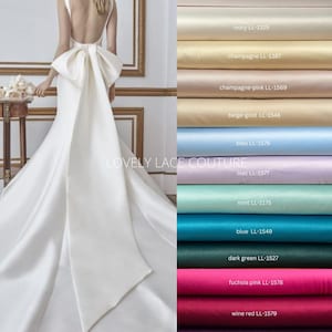 Italian Satin Fabric in beautiful white, ivory, beige-gold, mint, blue or dark green color, fabric for dresses or jumpsuits, High quality