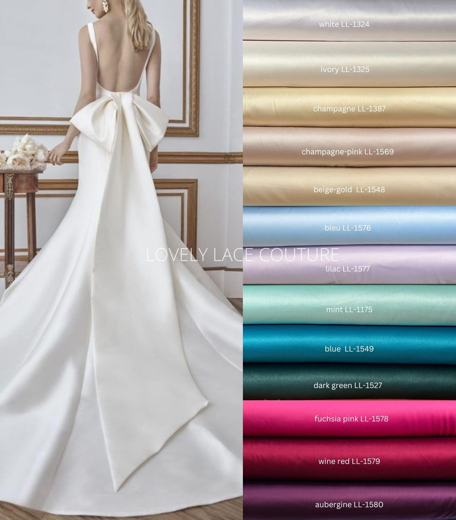 Italian Satin Fabric in beautiful white, ivory, beige-gold, mint, blue or dark green color, fabric for dresses or jumpsuits, High quality