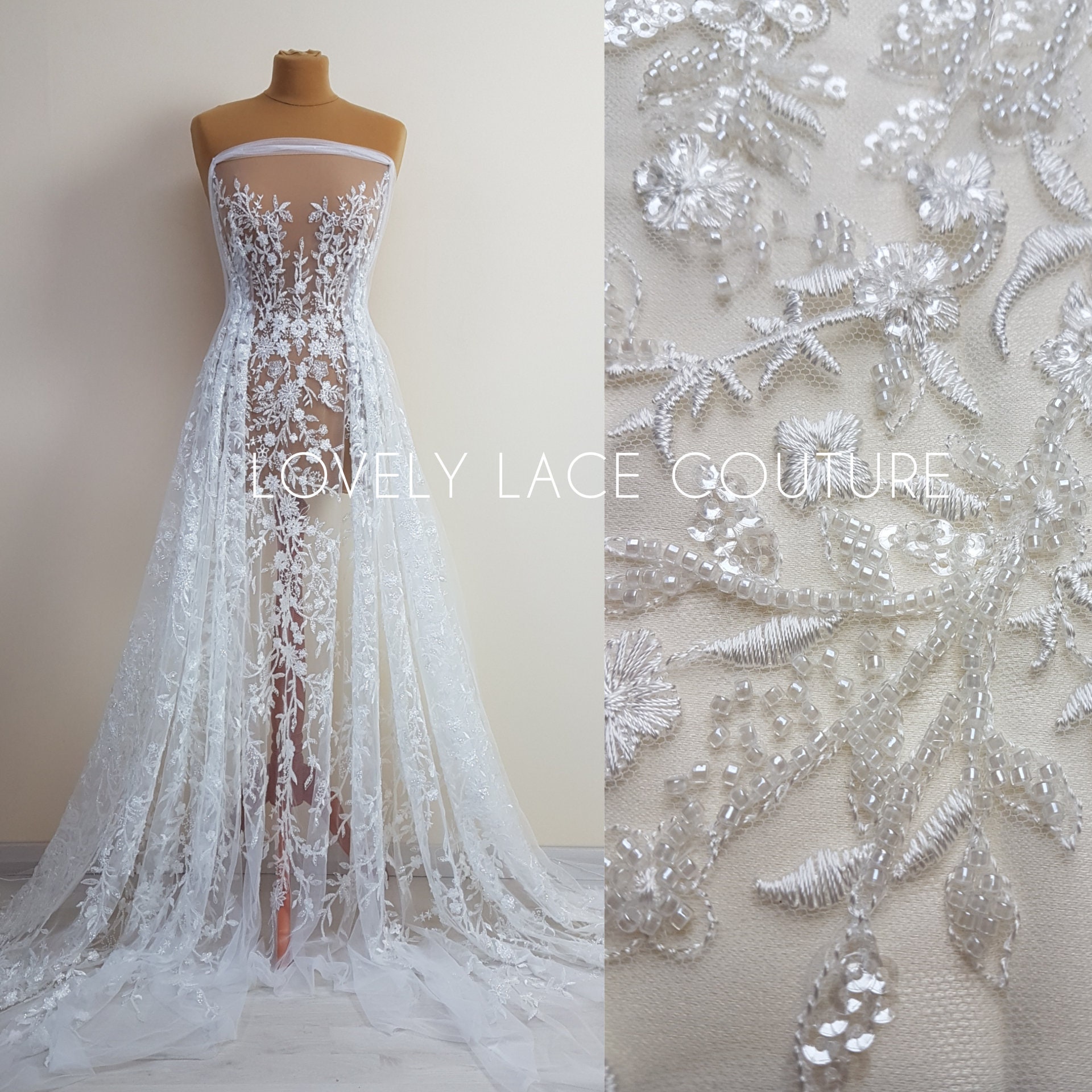 Buy Fancy 3D Petals Vine Flower Bridal Gown Lace Fabric Panel Bridal Veil Lace  Fabric in off White Online in India - Etsy