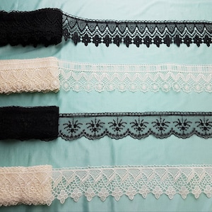 Spitzenbänder in off-white und schwarz, Spitzenbesatz, Spitzenbordüre, Häkelspitze, Dekoration, Kleider, Brautkleider, Abendkleider