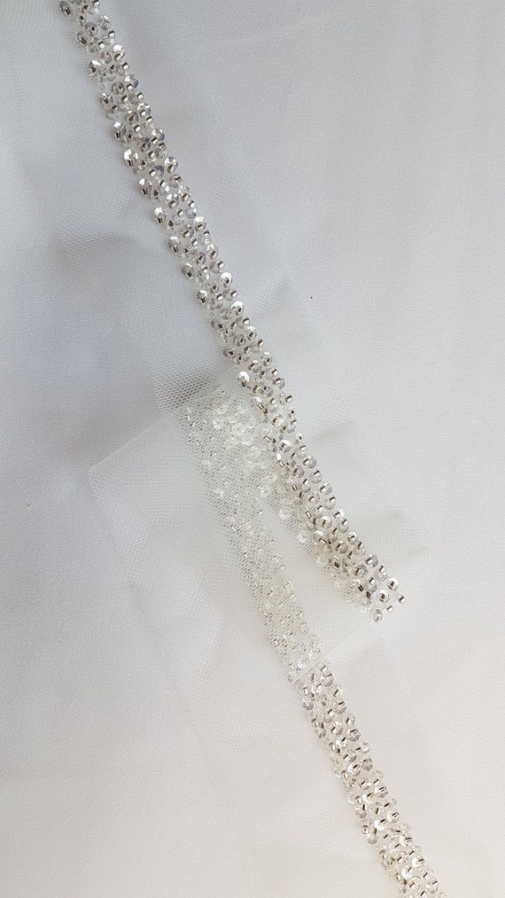 Beaded Lace Trim in White Color Bridal Lace Trim With Beads 