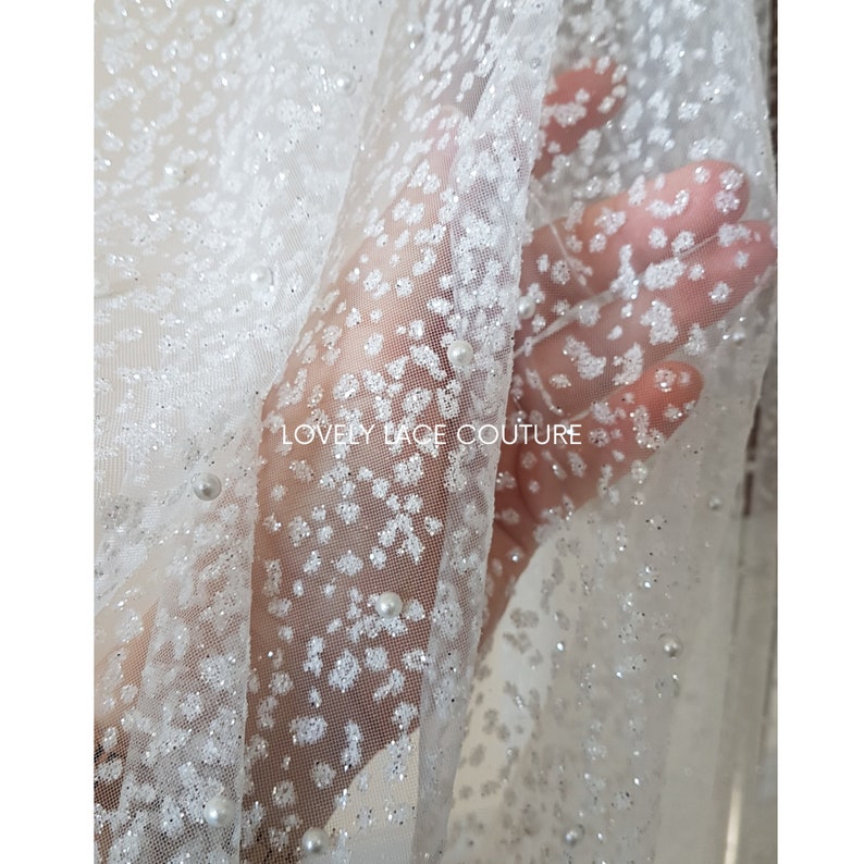 Soft Pearl-Tulle Fabric with glitter for bridal veils and wedding dresses, beautiful bridal tulle fabric, veil tulle, tulle in white LL-1464 image 8