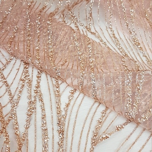 Glitter fabric with sequins in roségold, gold or blue color, net fabric with abstract design