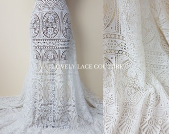 Lovely romantic boho lace fabric, soft guipure lace in off-white, High Quality, Crochet Lace for bridal and wedding dresses LL-1438