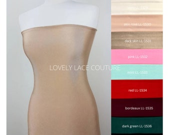 Soft and shiny 2-way MeshSpandex Fabric in white, ivory, skin, pink, mint, red, bordeaux, dark green and black color, highly elastic