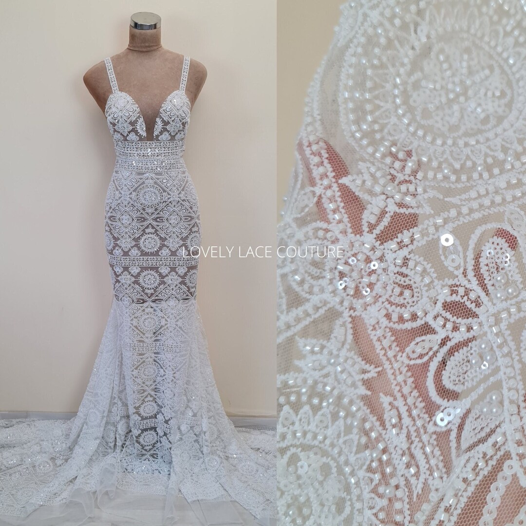 LL1488, Bridal Lace Fabric With Geometrical Pattern, Guipure