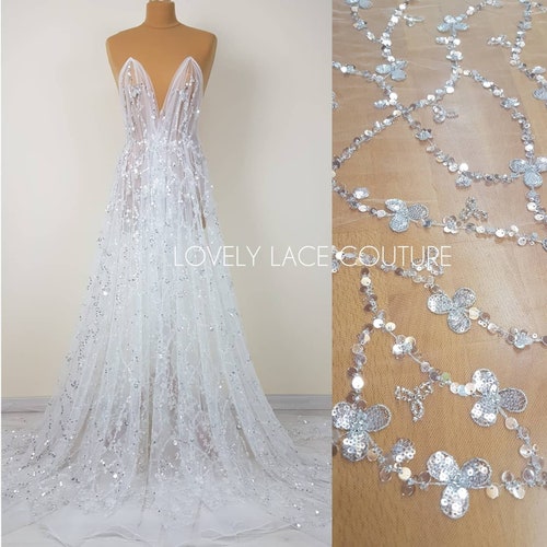 Abstract Flower Bridal Lace Fabric With 