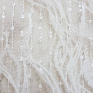 Stunning 3D French Lace Fabric in white with feathers and sequins, wedding lace fabric, bridal lace fabric, embroidery lace fabric  LL-1110