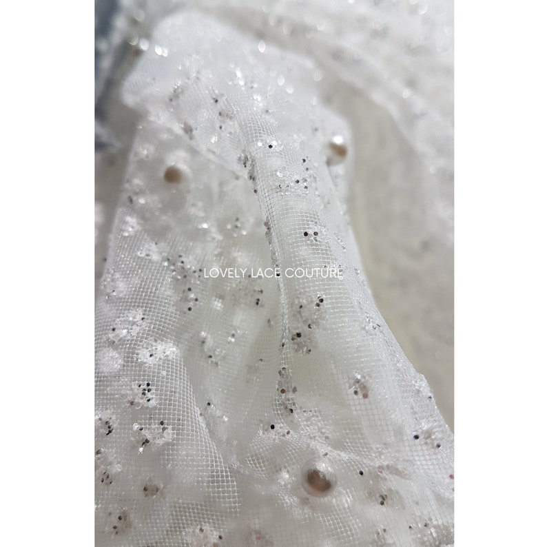 Soft Pearl-Tulle Fabric with glitter for bridal veils and wedding dresses, beautiful bridal tulle fabric, veil tulle, tulle in white LL-1464 image 4