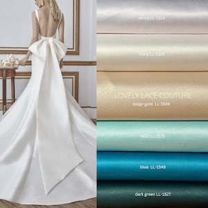 Italian Satin Fabric in beautiful white, ivory, beige-gold, mint, blue or dark green color, fabric for dresses or jumpsuits, High quality