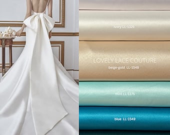 Italian Satin Fabric in beautiful white, ivory, beige-gold, mint, blue or dark green color, fabric for dresses or jumpsuits, High quality
