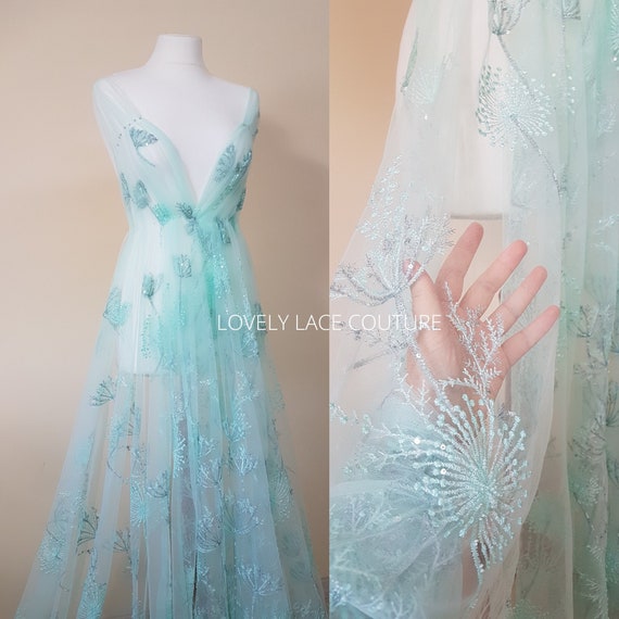 LL 1491 Beautiful lace fabric with dandelion design lace per metre wedding dress lace fabric in off white color