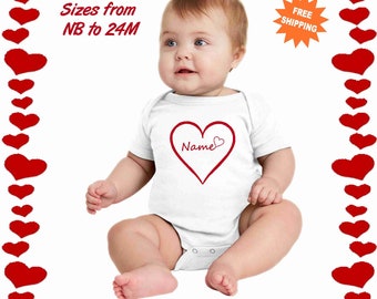 Mono personalizado con el nombre de Gerber para bebé - Body con corazón para San Valentín