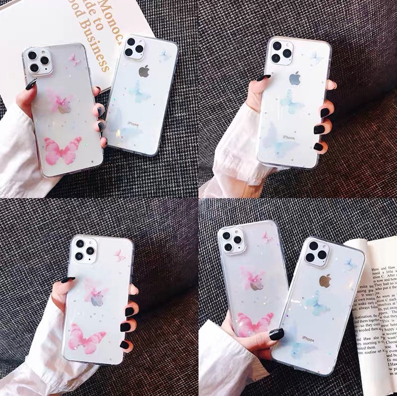 Aesthetic Butterfly iPhone Case,Pink,Blue Butterfly Charm iPhone 11,Nature Animal Lover Phone Case Cute,Artistic Creative iPhone XS Max Case