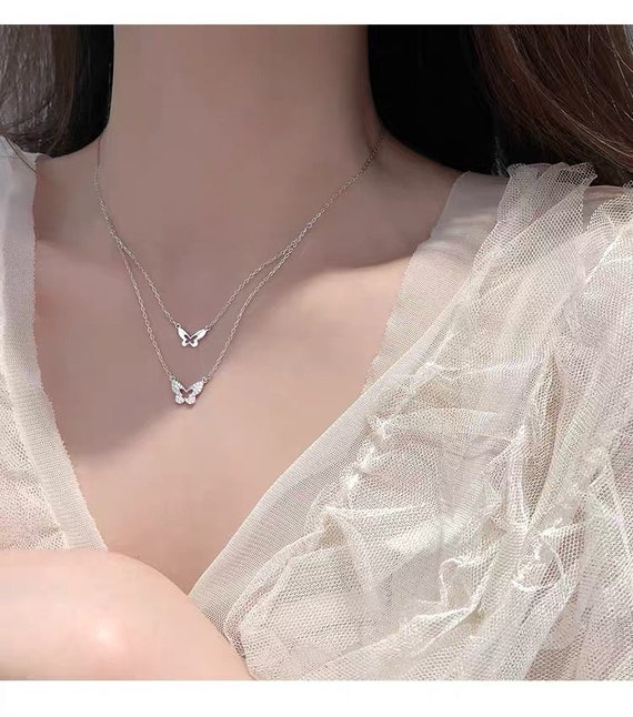 Download Double Layer Necklaceswarovski Butterfly Pendantdelicate Etsy