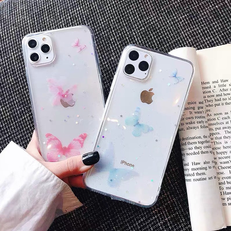 Aesthetic Butterfly iPhone Case,Pink,Blue Butterfly Charm iPhone 11,Nature Animal Lover Phone Case Cute,Artistic Creative iPhone XS Max Case