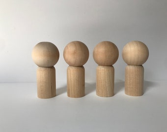 Kokeshi Dolls - Rollie - Peg Dolls - Unfinished Wood Ready to Paint - Set of 4 Blank Dolls