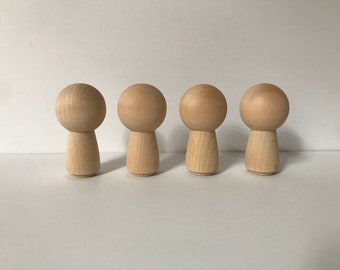 Kokeshi Dolls - Wendy - Peg Doll - Unfinished Wood Ready to Paint - Set of 4 Blank Dolls