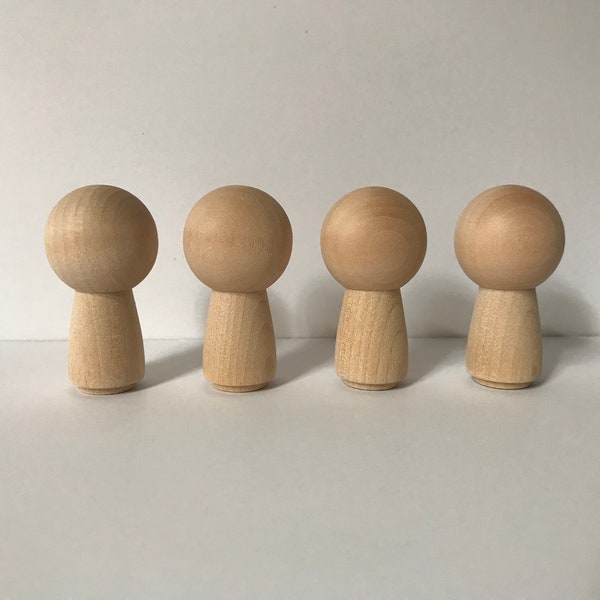 Kokeshi Dolls - Wendy - Peg Doll - Unfinished Wood Ready to Paint - Set of 4 Blank Dolls