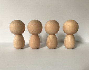 Kokeshi Dolls - Molly - Peg Dolls - Unfinished Wood Ready to Paint - 4 dolls