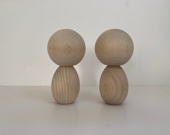 SALE - Kokeshi Dolls - Rezzie - Unfinished Wood Ready to Paint - Set of 2 Blank Peg Dolls