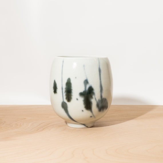 Handmade Porcelain Tea Cup – Ink Brush Splash Design